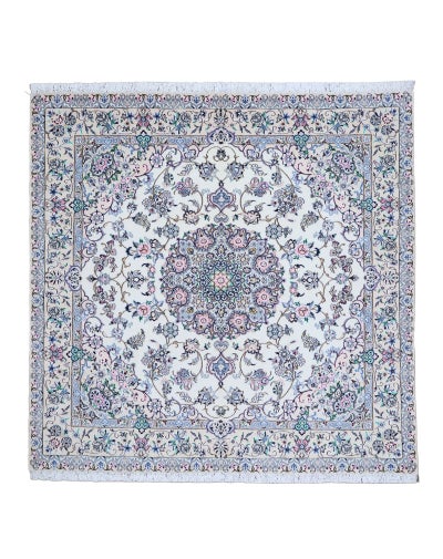 ペルシャ絨毯<br>ナイン産<br>毛&絹　196×196cm<br>商品番号91530