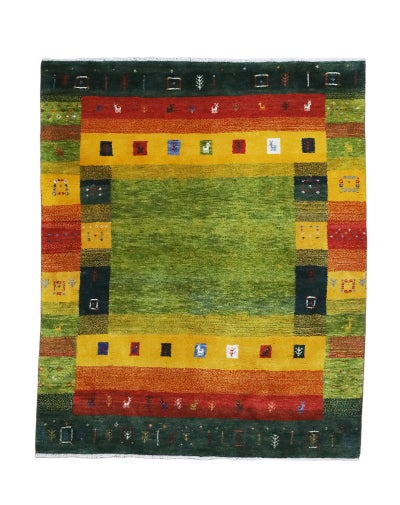ペルシャ絨毯<br>シラーズ産ギャッベ<br>毛100% 152×188cm<br>商品番号92065