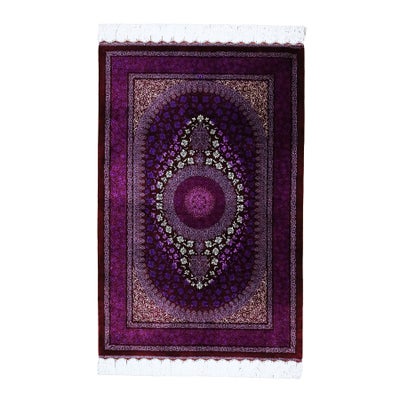 ペルシャ絨毯 クム産<br>シャナ工房<br>絹100% 78×121cm<br>商品番号92130