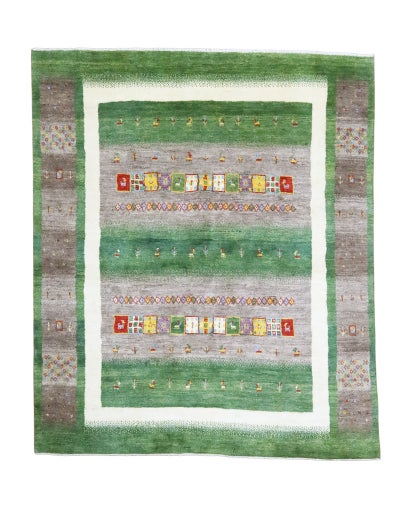 ペルシャ絨毯<br>シラーズ産ギャッベ<br>毛100％　205×234cm<br>商品番号92081