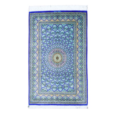 ペルシャ絨毯 クム産<br>ムサビ工房<br>絹100% 77×124cm<br>商品番号92139