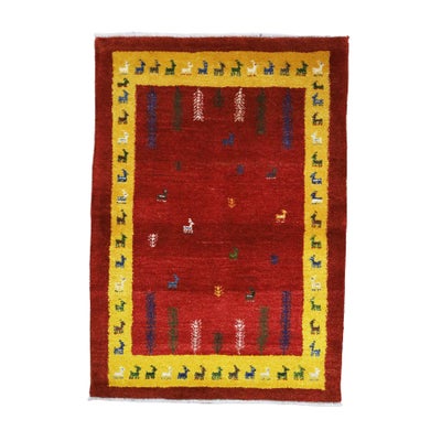 ペルシャ絨毯<br>シラーズ産ギャッベ<br>毛100％ 85×119cm<br>商品番号 92019