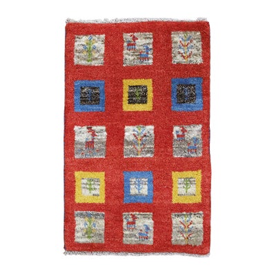 ペルシャ絨毯<br>シラーズ産ギャッベ<br>毛100％　50×77cm<br>商品番号91978