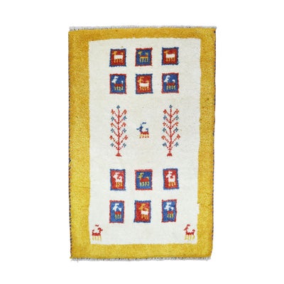 ペルシャ絨毯<br>シラーズ産ギャッベ<br>毛100％　47×74cm<br>商品番号91982