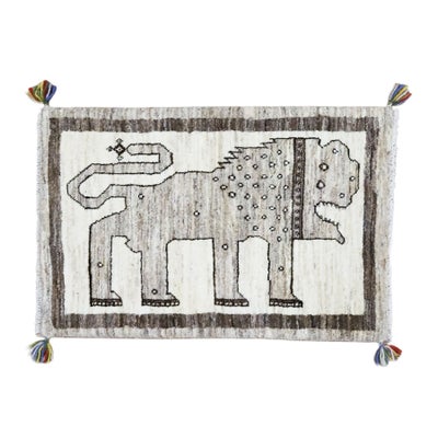 ペルシャ絨毯<br>シラーズ産ギャッベ<br>ファインカシュクリ<br>(ライオン)<br>毛100％  59×88cm<br>商品番号92095