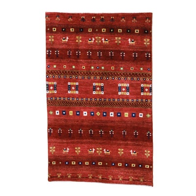 ペルシャ絨毯<br>シラーズ産ギャッベ<br>ファインカシュクリ<br>毛100％ 80×128cm<br>商品番号 92101