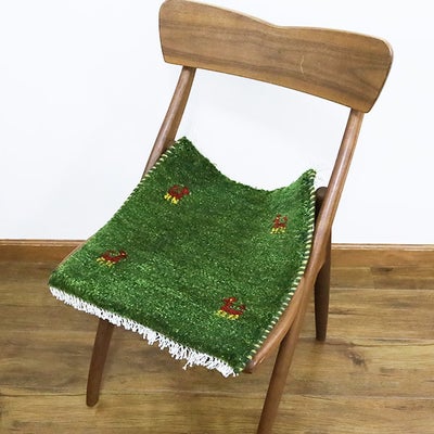 ペルシャ絨毯 ギャッベ　<br>座布団　41×43cm　<br>No.91599　グリーン