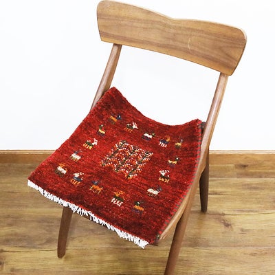 ペルシャ絨毯 ギャッベ　<br>座布団　42×41cm　<br>No.91609　レッド
