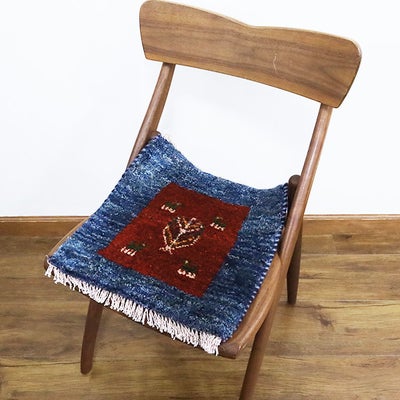 ペルシャ絨毯 ギャッベ　<br>座布団　39×38cm　<br>No.91603　ブルー