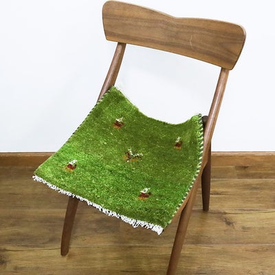 ペルシャ絨毯 ギャッベ　<br>座布団　43×41cm　<br>No.91598　グリーン