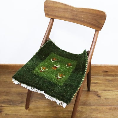 ペルシャ絨毯 ギャッベ　<br>座布団　43×41cm　<br>No.91601　グリーン