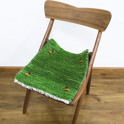 ペルシャ絨毯 ギャッベ　<br>座布団　40×41cm　<br>No.91600　グリーン