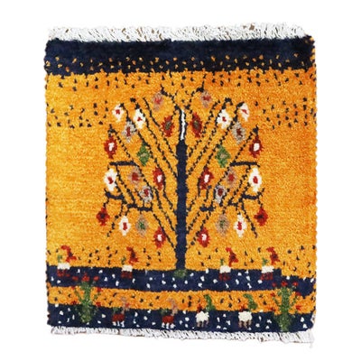 ペルシャ絨毯 ギャッベ　<br>座布団　40×43cm　<br>No.91616　イエロー