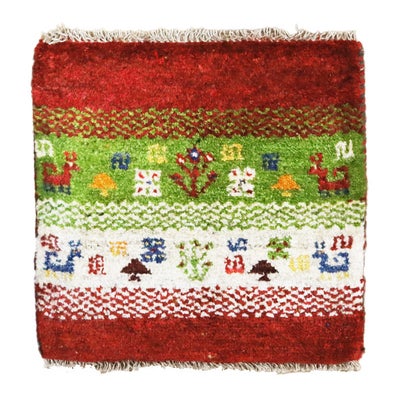 ペルシャ絨毯 ギャッベ　<br>座布団　42×40cm　<br>No.91610　レッド