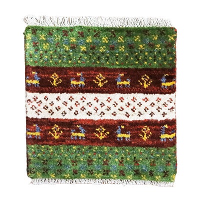 ペルシャ絨毯 ギャッベ　<br>座布団　39×41cm　<br>No.91611　グリーン