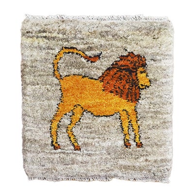 ペルシャ絨毯 ギャッベ　<br>ライオン　<br>座布団　39×40cm　<br>No.91621　ベージュ