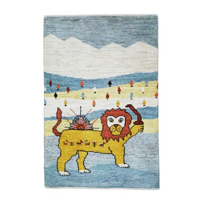 ペルシャ絨毯<br>シラーズ産ギャッベ<br>ファインカシュクリ<br>ライオン　62×96cm<br>商品番号92150