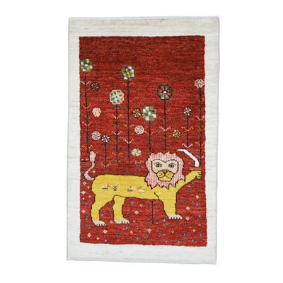 ペルシャ絨毯<br>シラーズ産ギャッベ<br>ファインカシュクリ<br>ライオン　60×98cm<br>商品番号92155