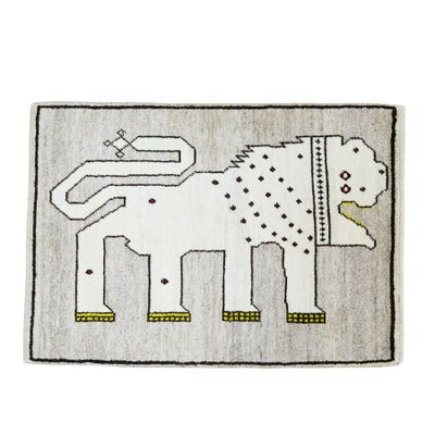 ペルシャ絨毯<br> ギャッベ　カシュクリ<br>ウール　ライオン<br>63×90cm 玄関マット<br>No.92154