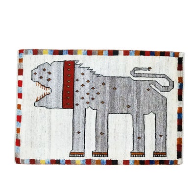 ペルシャ絨毯<br> ギャッベ　カシュクリ<br>ウール　ライオン<br>62×91cm 玄関マット<br>No.92157