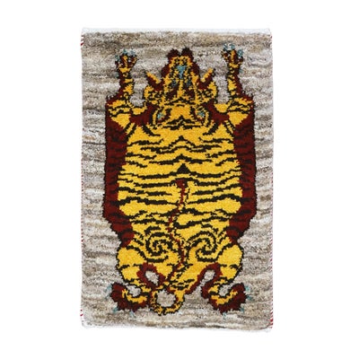  ペルシャ絨毯　手織り<br>ギャッベ 〔トラ〕<br>42×66cm<br>No.92171